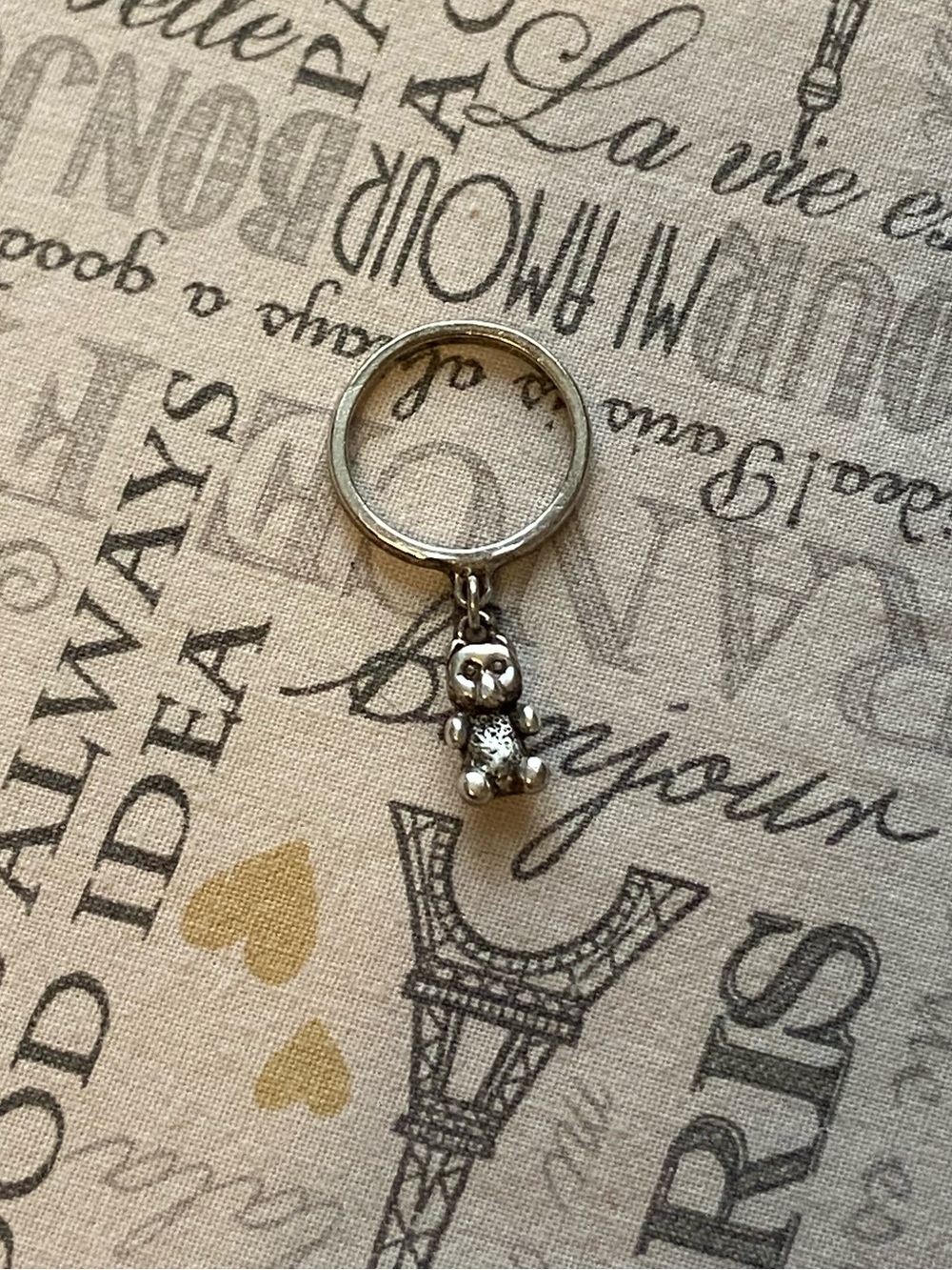 Retired James Avery Silver Teddy Bear Charm Ring